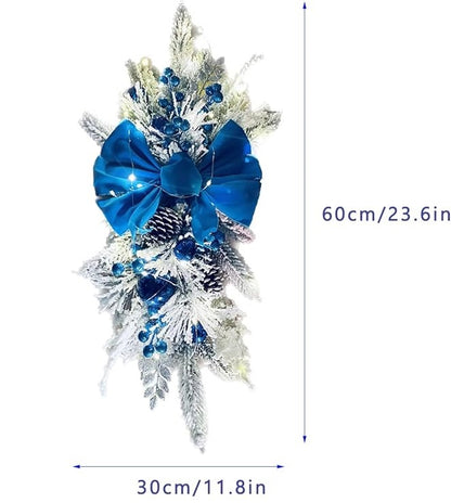 Guirlanda de escada de Natal LED, guirlanda de Natal artificial azul com luz LED, acabamento