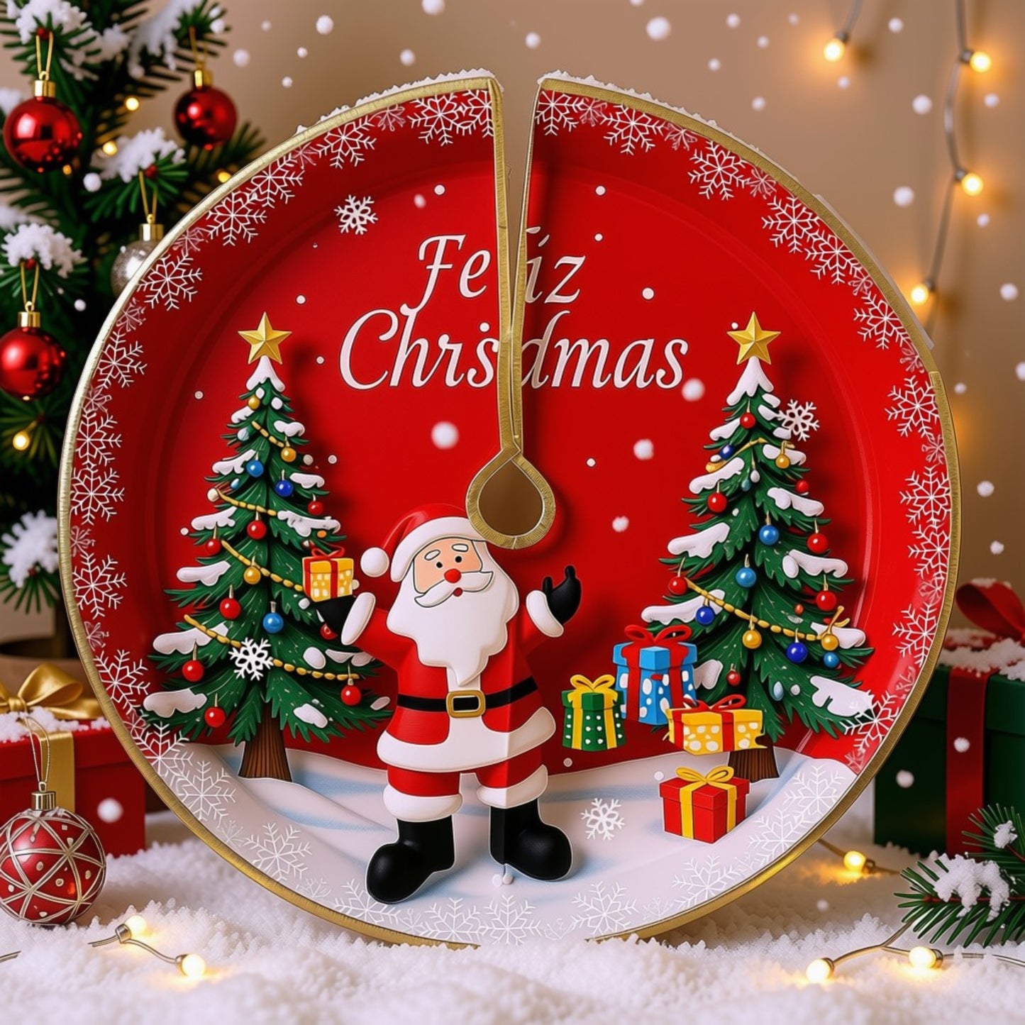 Saia Árvore de Natal Temática Papai Noel Presente 60cm e Árvore de Natal Temática Papai
