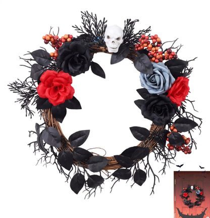 Coroa de Esqueleto para Porta Coroa de Halloween Assustadora para Ambiente