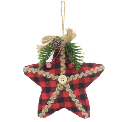 Enfeite Natal Pendurar Estrela Xadrez e 1 Enfeite Árvore Natal Pendente Natalino Estrela 15cm