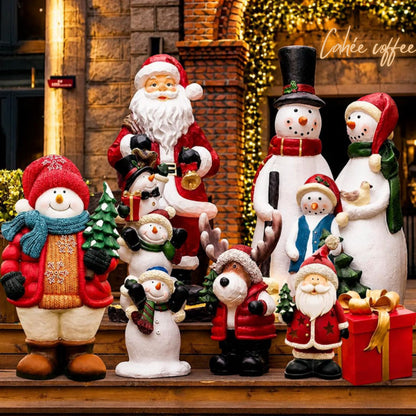Kit Estátua de Papai Noel e Boneco de Neve em Fibra de Vidro e Decoração Natal Shopping