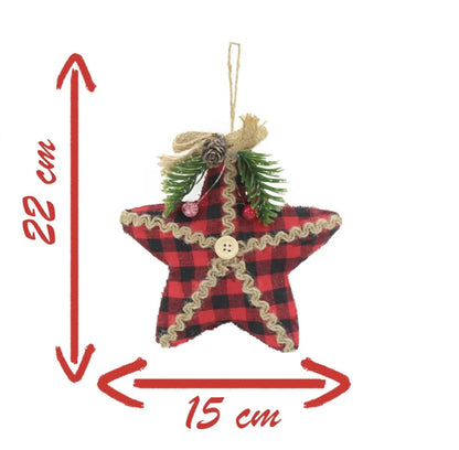 Enfeite Natal Pendurar Estrela Xadrez e 1 Enfeite Árvore Natal Pendente Natalino Estrela 15cm