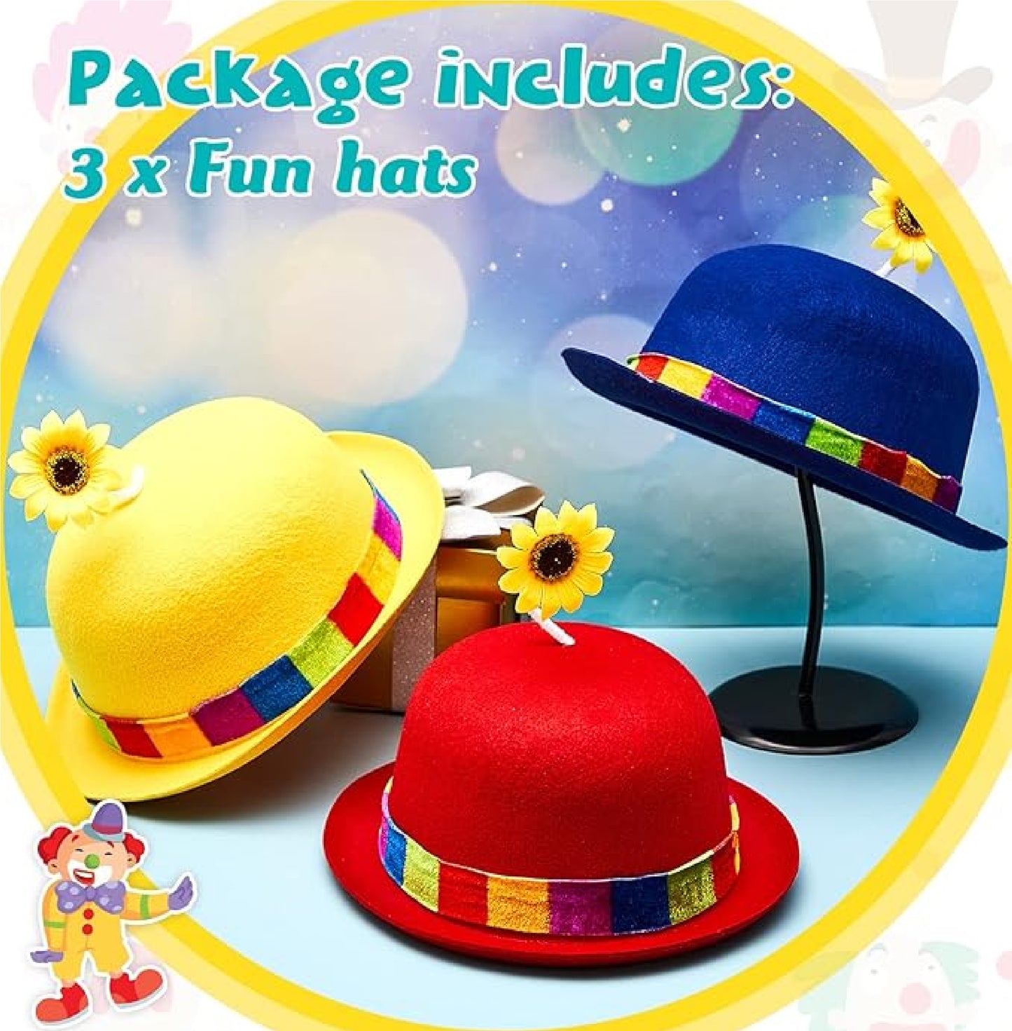 Chapéu de palhaço francês chapéu de palhaço coco com girassol chapéus malucos circo