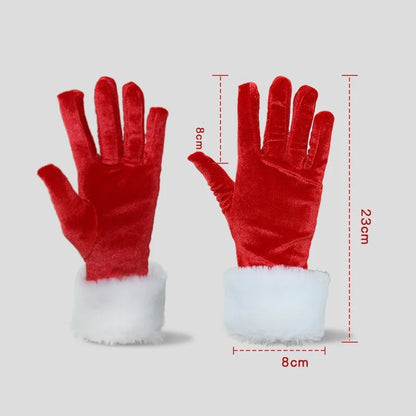 Luva de Natal para Fantasia Papai Noel Veludo com Pelo Branco, Par de Luvas Papai Noel Luxo Aveludada