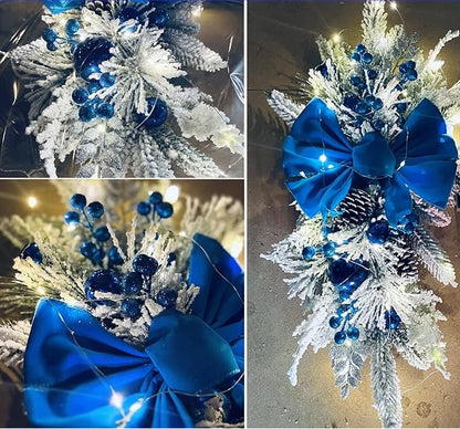 Guirlanda de escada de Natal LED, guirlanda de Natal artificial azul com luz LED, acabamento