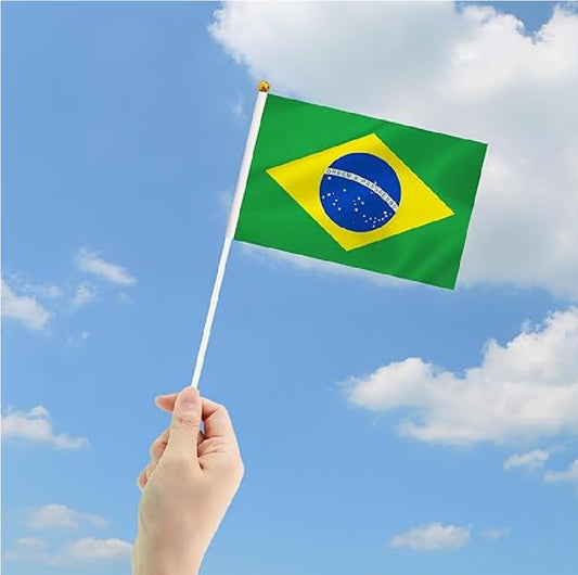 Bandeira de mão do Brasil Pacote com 50 mini bandeiras de mão Brasil, bandeira brasileira