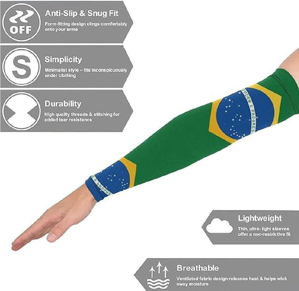 Mangas de proteção para os braços com a bandeira do Brasil, para homens e mulheres