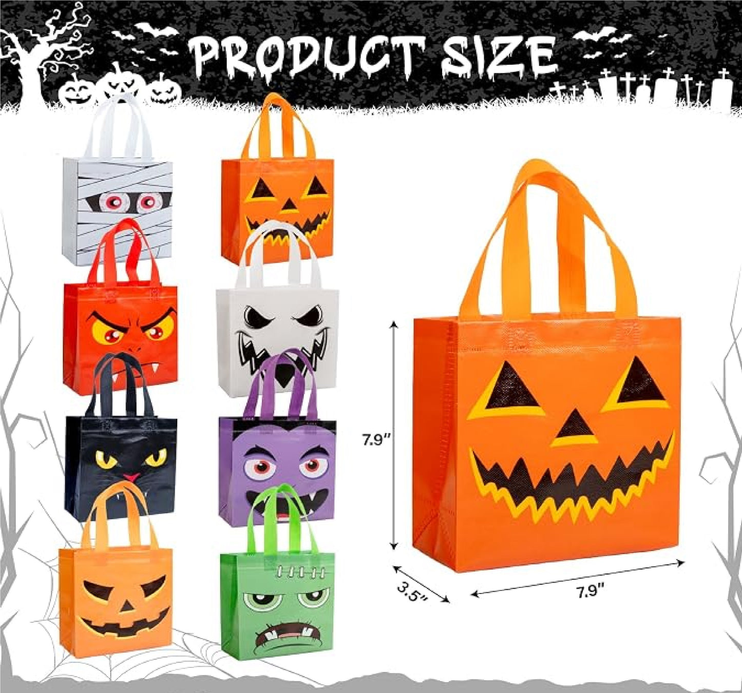 Sacolas de Doces de Halloween Sacolas de Presente Reutilizáveis Gato, Fantasma, Vampiro