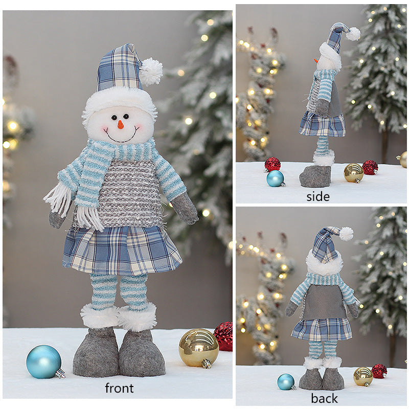 Boneca Papai Noel | Azul Xadrez Papai Noel de Neve Elk Recheado Boneca de Pelúcia