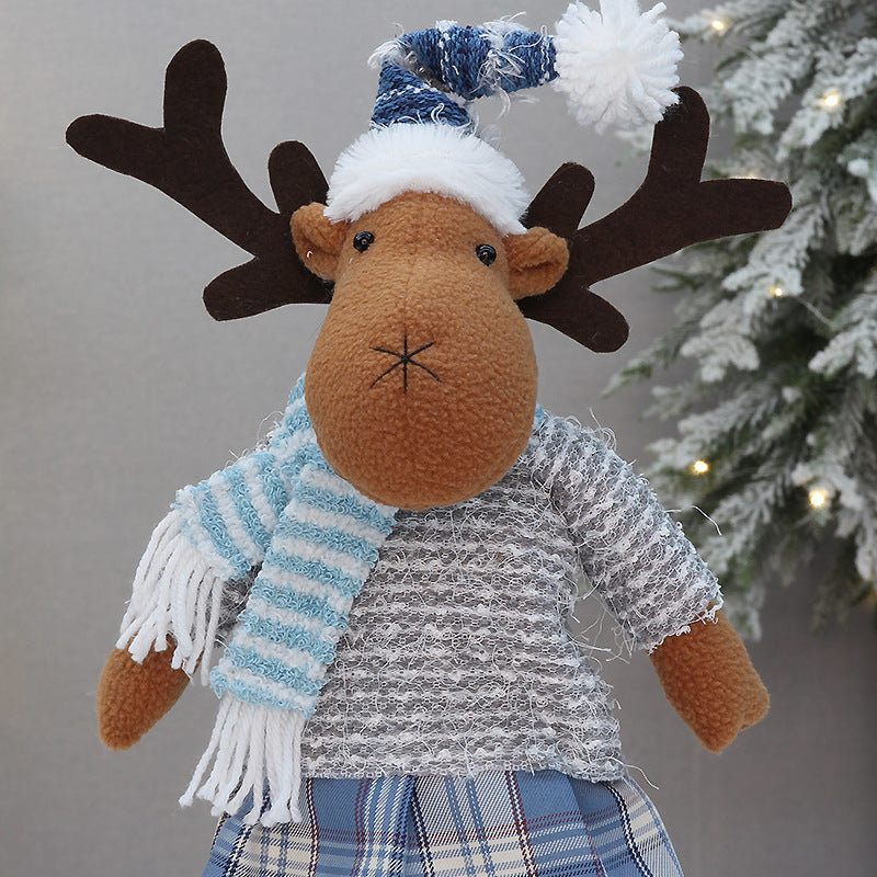 Boneca Papai Noel | Azul Xadrez Papai Noel de Neve Elk Recheado Boneca de Pelúcia