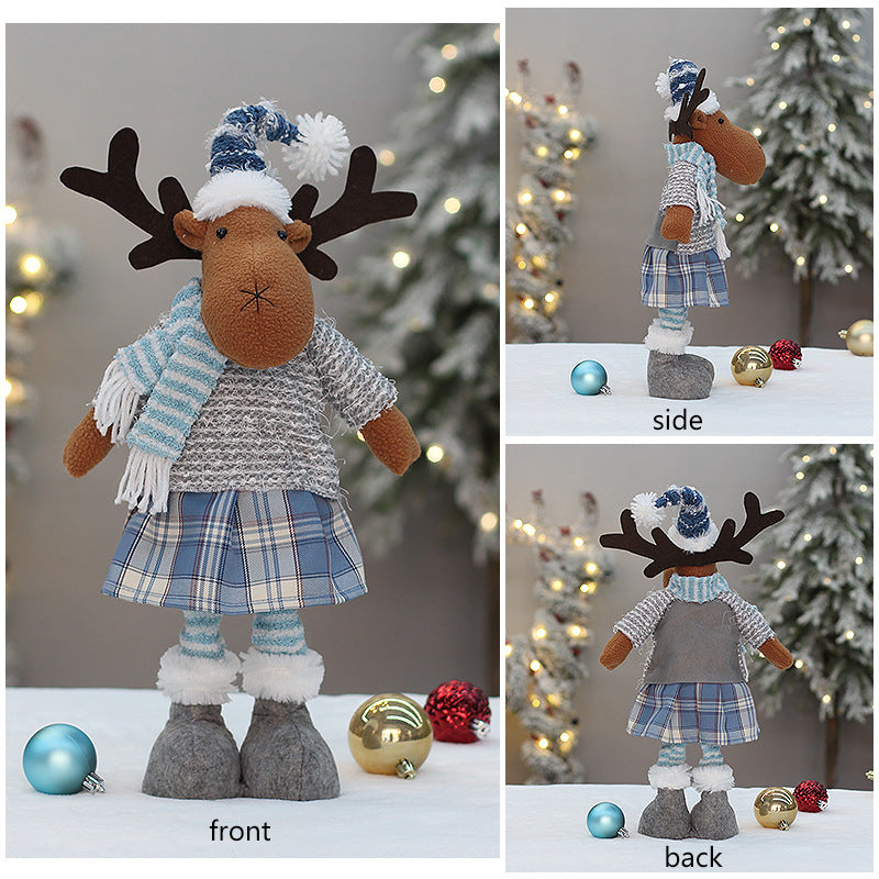 Boneca Papai Noel | Azul Xadrez Papai Noel de Neve Elk Recheado Boneca de Pelúcia