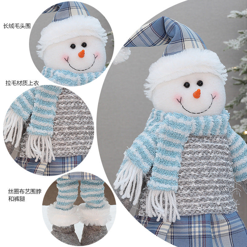 Boneca Papai Noel | Azul Xadrez Papai Noel de Neve Elk Recheado Boneca de Pelúcia