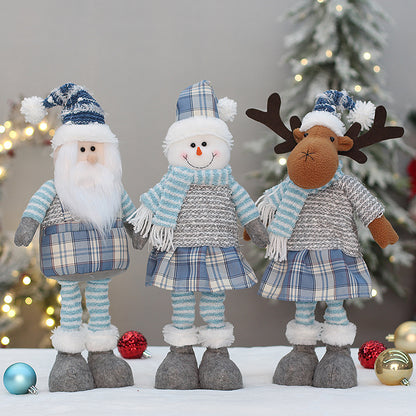 Boneca Papai Noel | Azul Xadrez Papai Noel de Neve Elk Recheado Boneca de Pelúcia