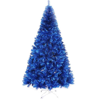 Árvore de Natal Artificial Luxuosa Azul Escuro de 120/150/180/210/240cm Suporte de Metal