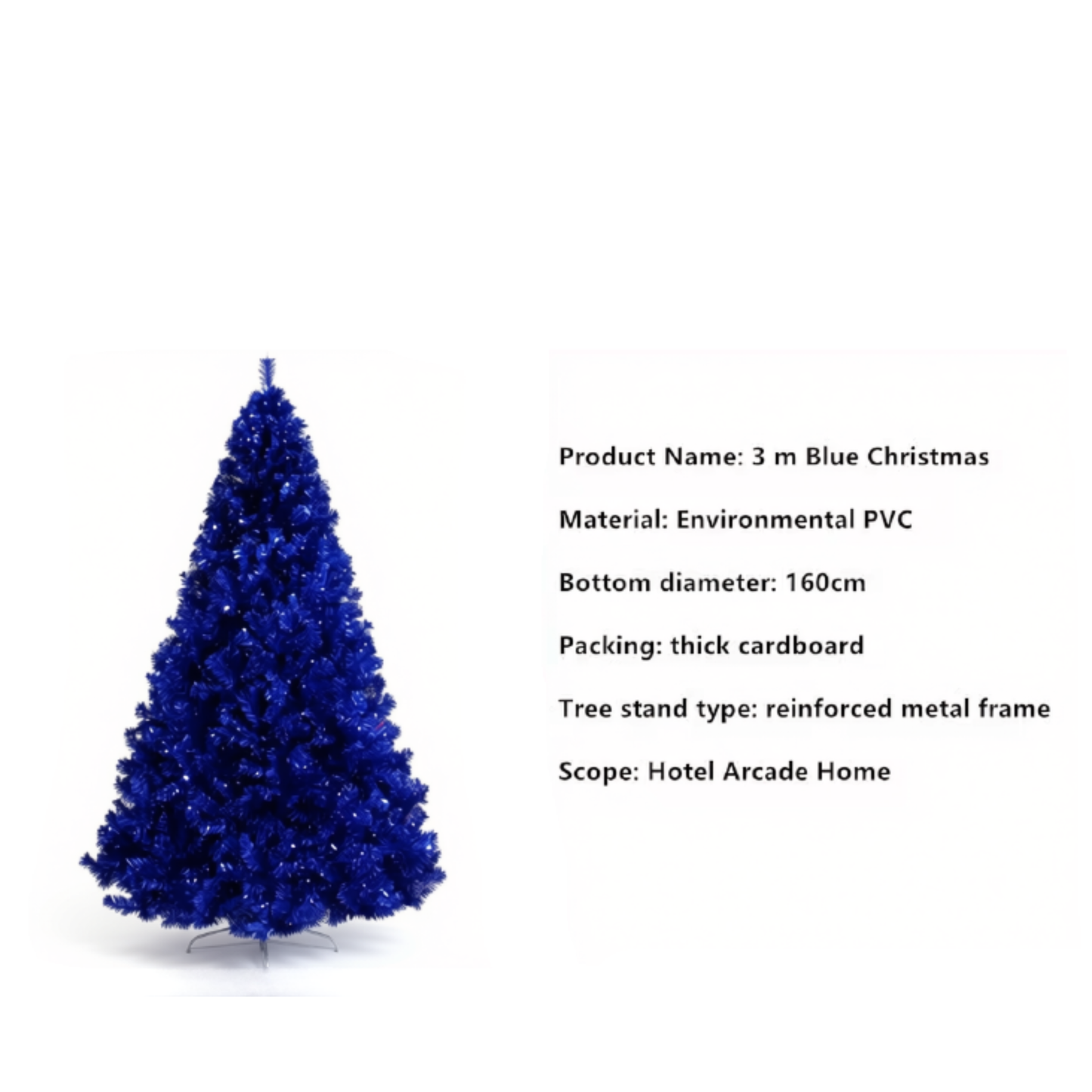 Árvore de Natal Artificial Luxuosa Azul Escuro de 120/150/180/210/240cm Suporte de Metal