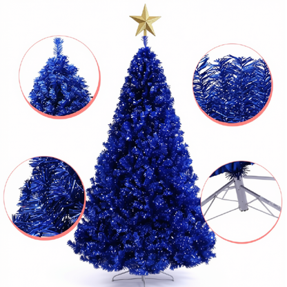 Árvore de Natal Artificial Luxuosa Azul Escuro de 120/150/180/210/240cm Suporte de Metal