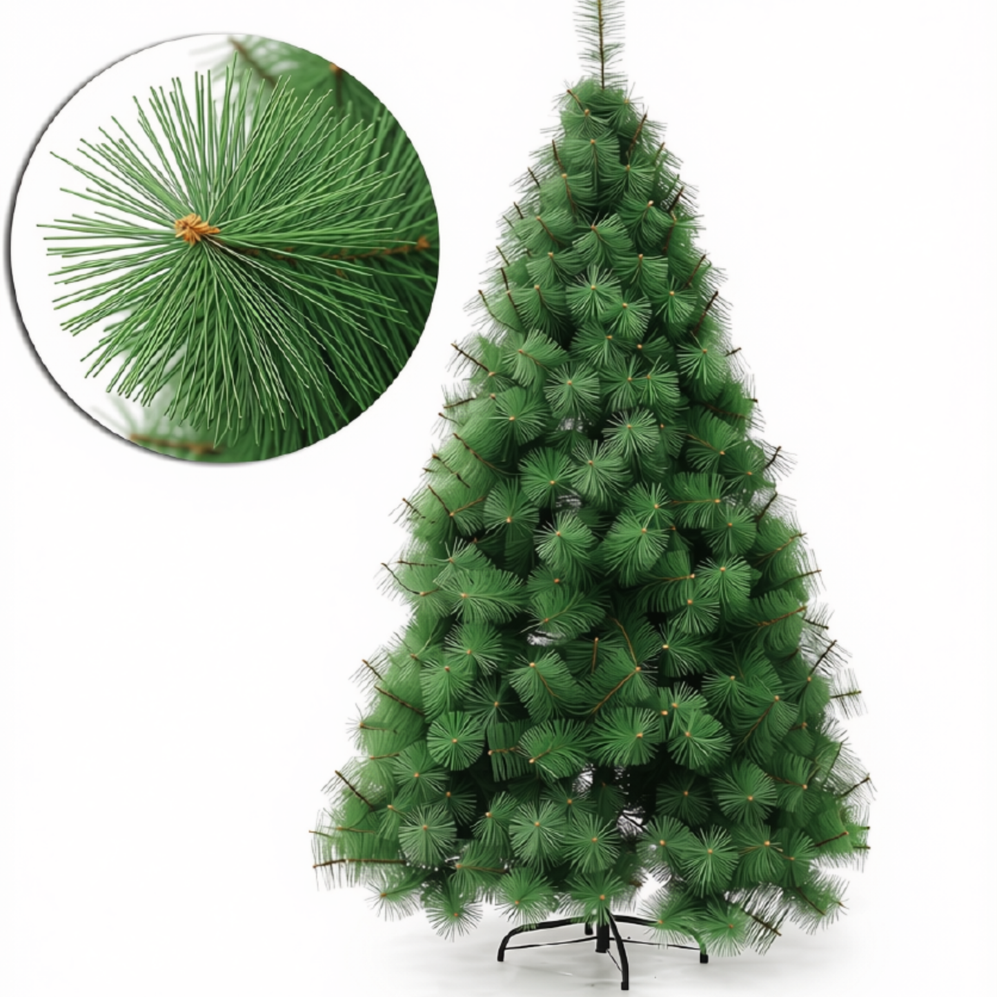 Árvore de Natal Completa Pinheiro 1,80m/320 Galhos Base de Metal Verde e Nevada Luxo