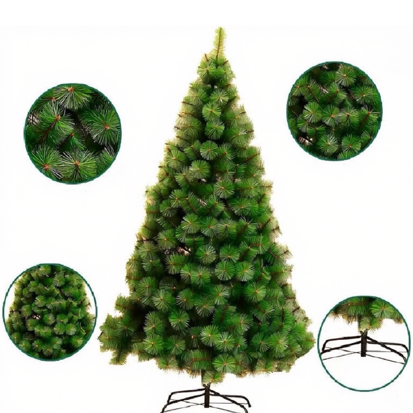 Árvore de Natal Completa Pinheiro 1,80m/320 Galhos Base de Metal Verde e Nevada Luxo