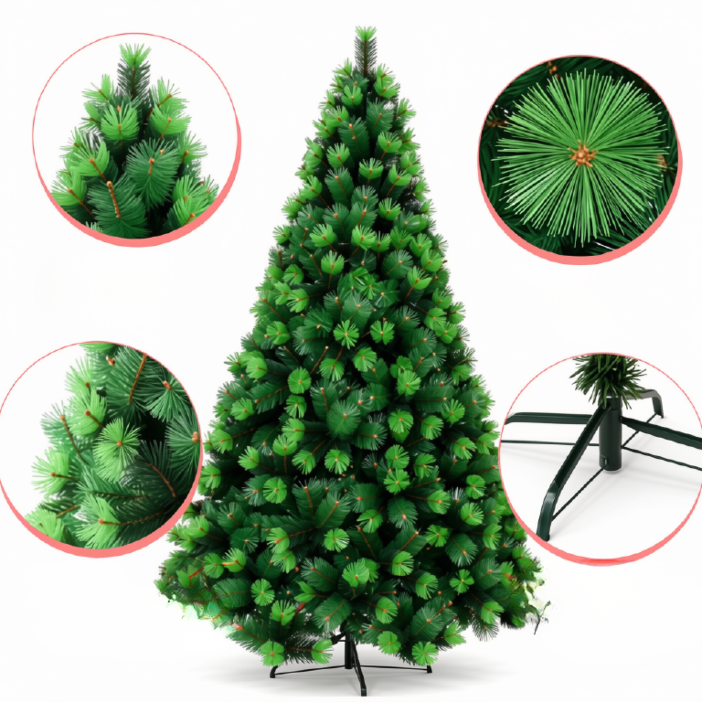 Árvore de Natal Completa Pinheiro 1,80m/320 Galhos Base de Metal Verde e Nevada Luxo