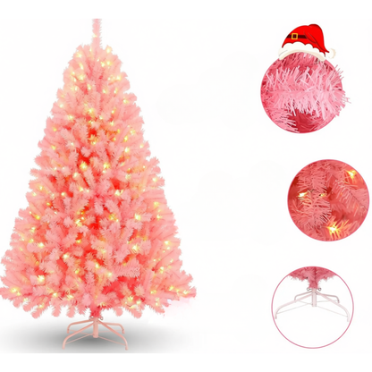 Árvores de Natal Artificiais Rosa 120/150/180/210/240cm Suporte de Metal Árvores Rosas