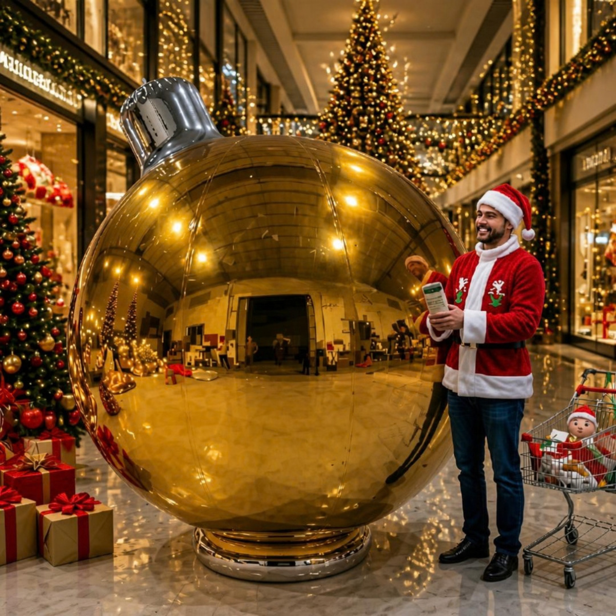 Bola Natal Espelho Inflável Praças e Shoppings, Ornamento Espelhado Inflável 1.5 Metro