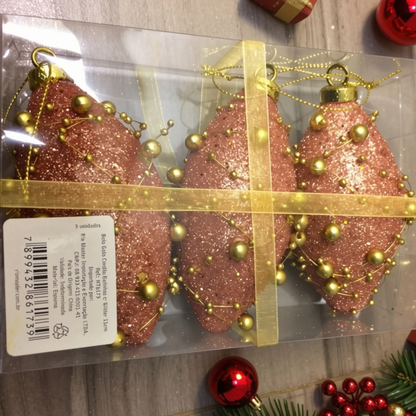 Bola Decorativa Gota Dourada Natal, Enfeite Natalino Árvore de Natal Bola Gota Dourada