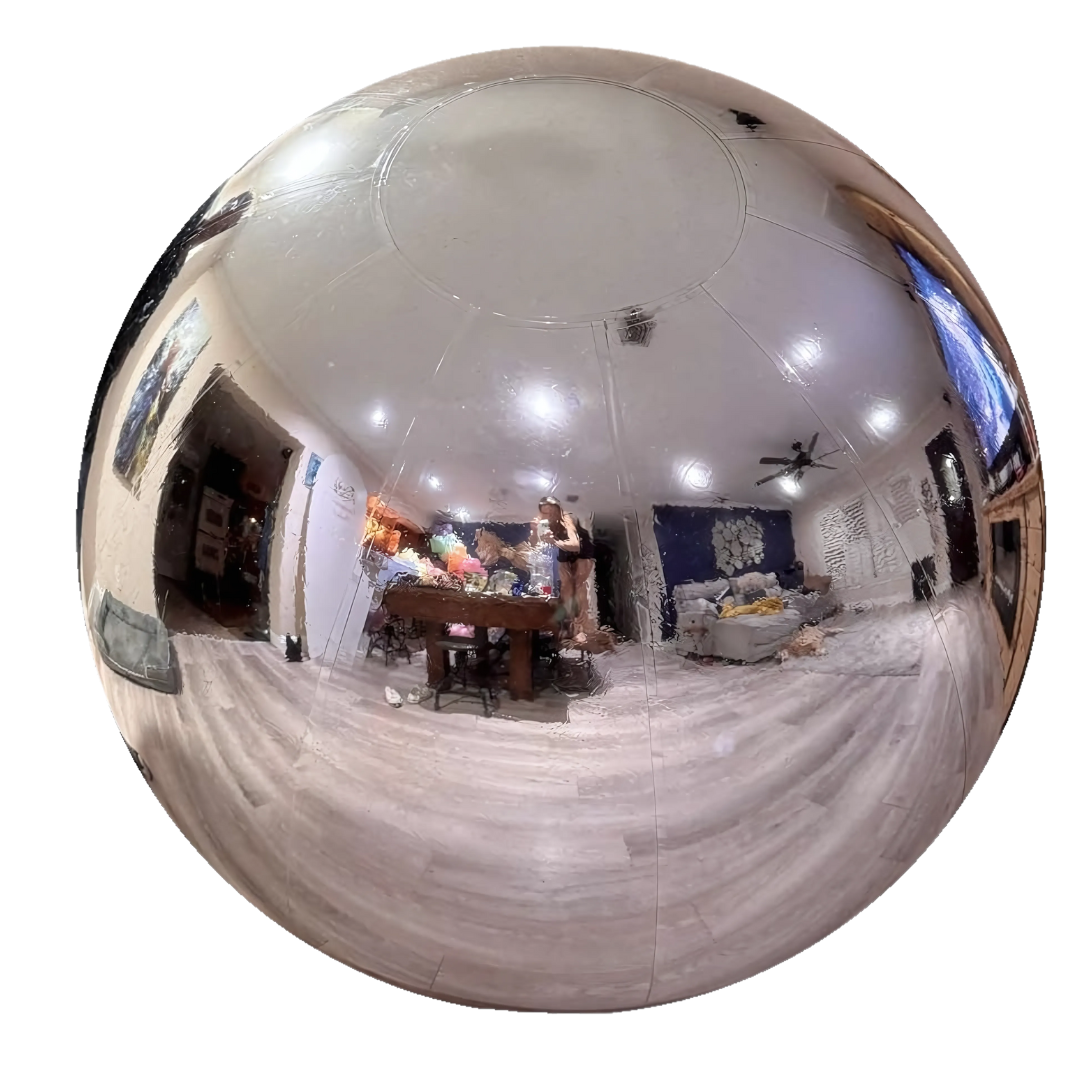 Bola de espelho inflável prateada, grande, brilhante, hermética, gigante, balão pendurar