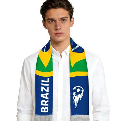 Cachecol Brasil Copa do Mundo, Verde e Amarelo com Franjas, Poliéster, Faixa para Torcida