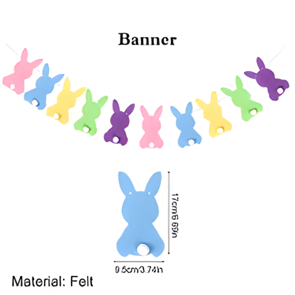 Faixa de páscoa de coelhinho fofo banner juta xadrez colorido arco e cauda pré-montados
