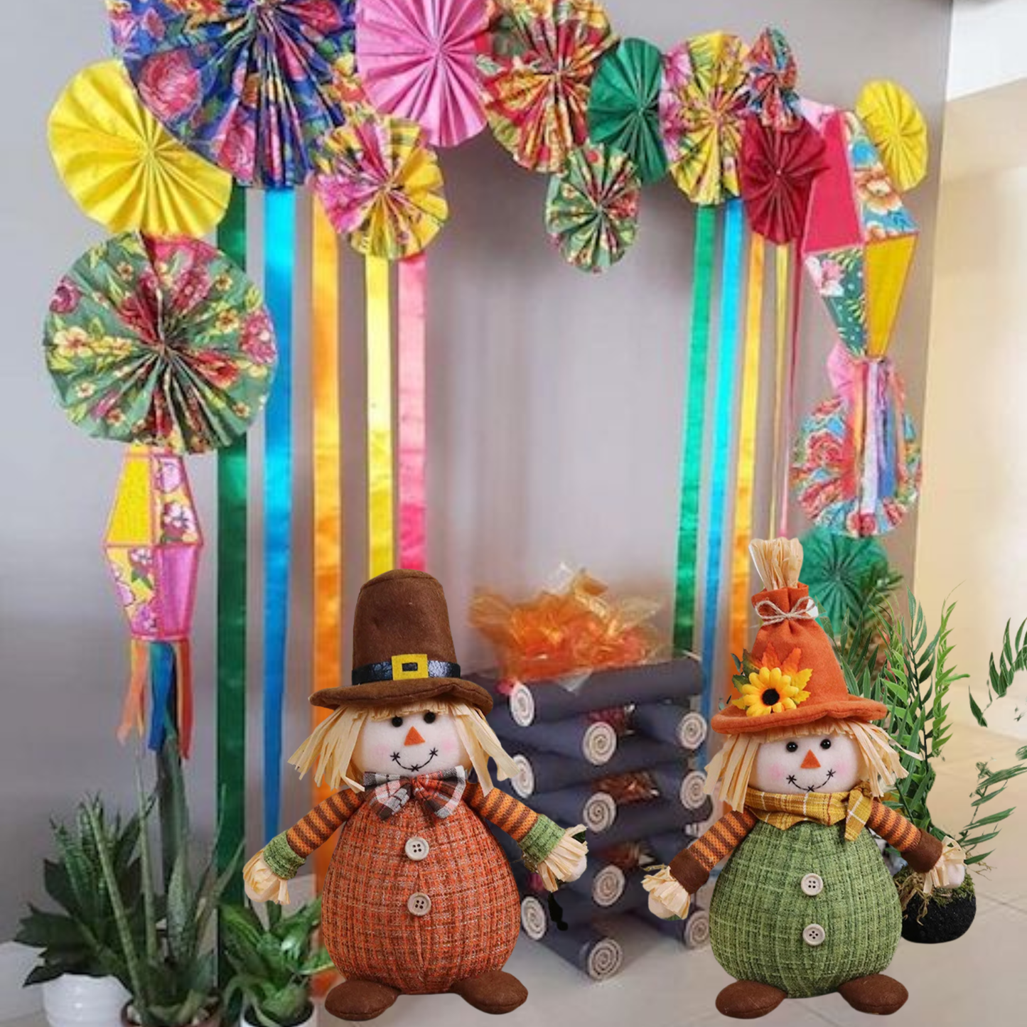 Espantalho Palha Sentado Decorativo Para Mesa Junino, Arraiá, Festa Junina 34cm*13.5 Pol.