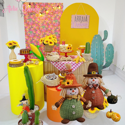 Espantalho Palha Sentado Decorativo Para Mesa Junino, Arraiá, Festa Junina 34cm*13.5 Pol.