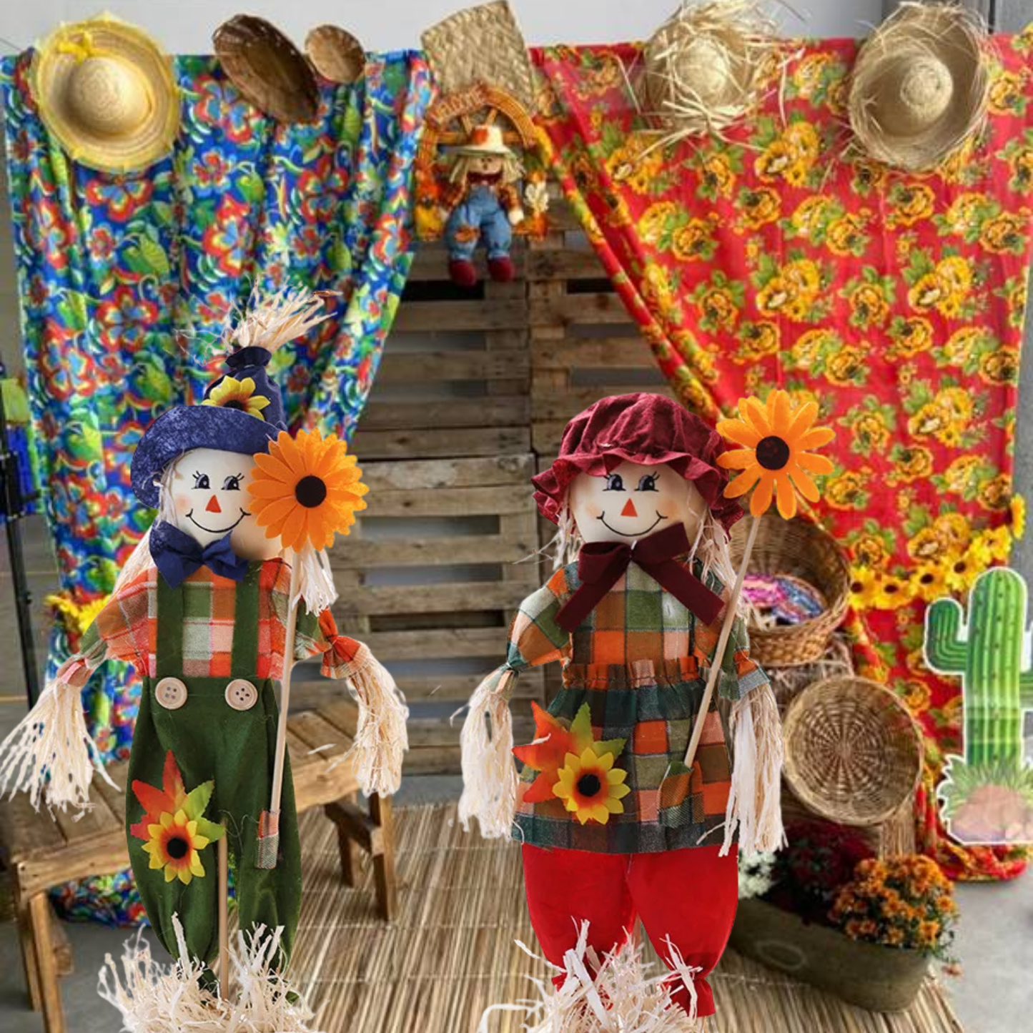Kit Boneco Espantalho Decorativo para Festa Junina - Januário e Lindinha 40cm*20cm