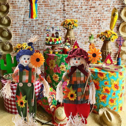 Kit Boneco Espantalho Decorativo para Festa Junina - Januário e Lindinha 40cm*20cm