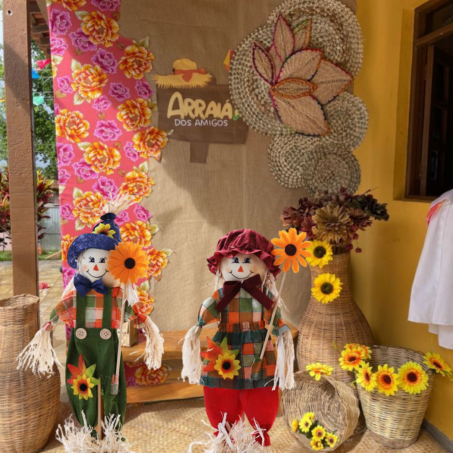 Kit Boneco Espantalho Decorativo para Festa Junina - Januário e Lindinha 40cm*20cm