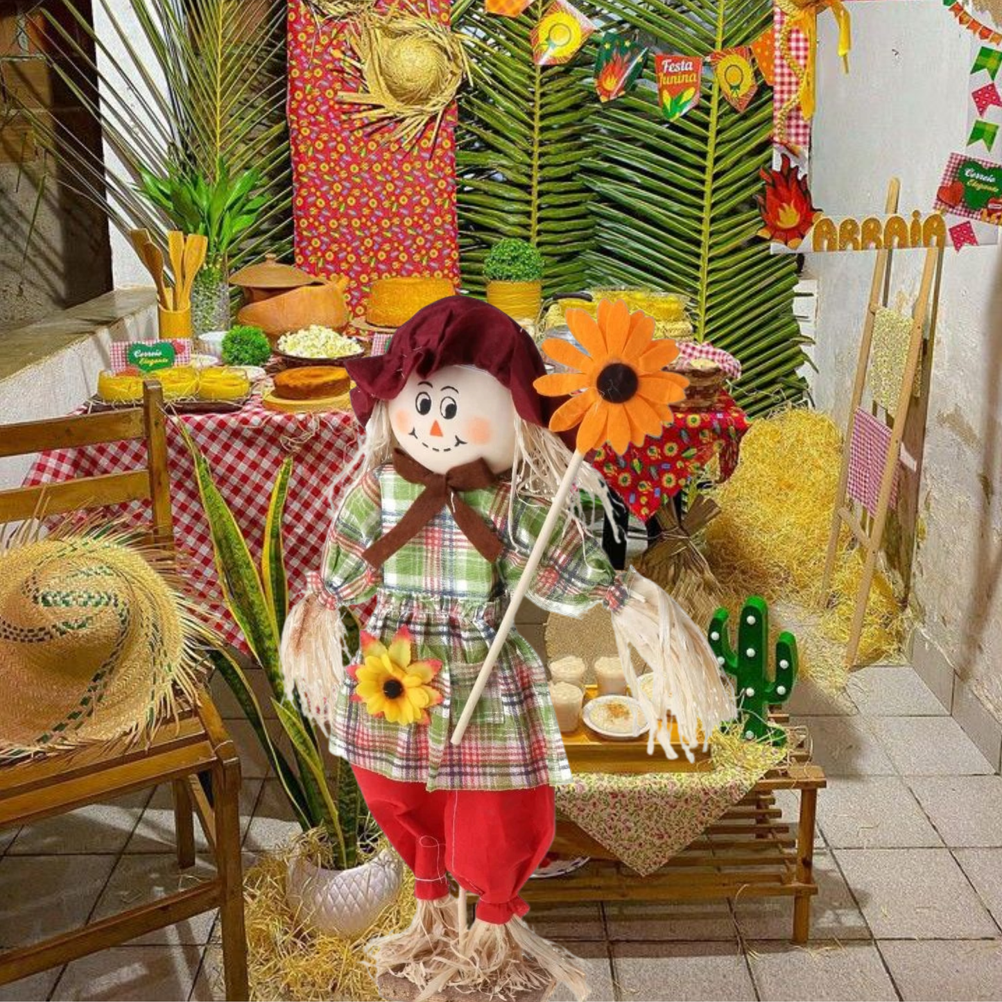 Kit Boneco Espantalho Decorativo Para Festa Junina - Januário E Lindinha 37cm - 1 Un.