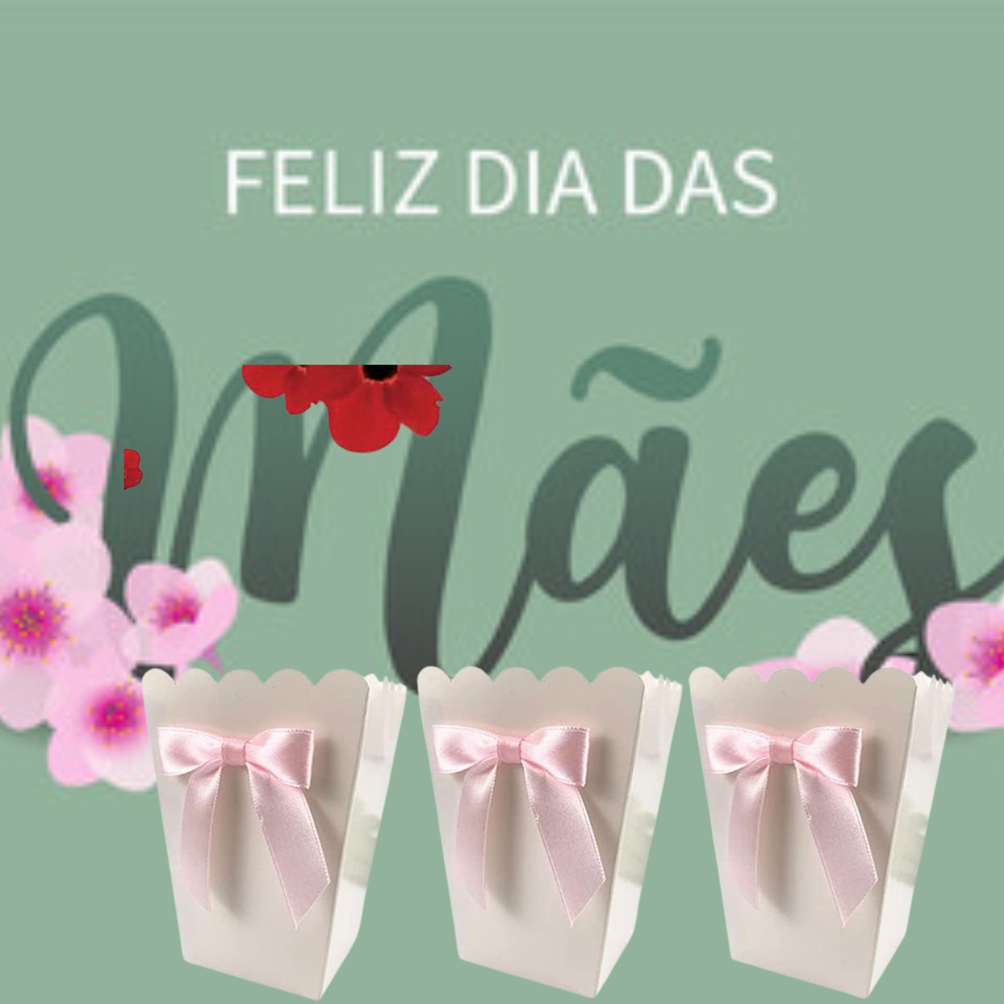 Caixa pipoca temática dia das mães 6 caixas de pipoca com laço rosa, caixas lembrancinhas