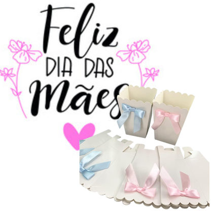 Caixa pipoca temática dia das mães 6 caixas de pipoca com laço rosa, caixas lembrancinhas