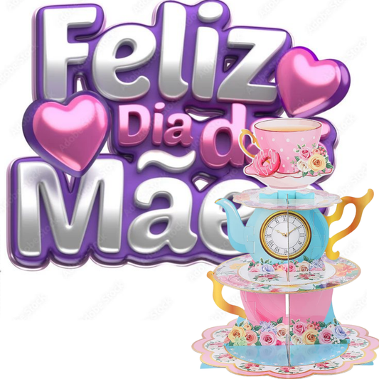 Suporte floral Dia das Mães Suporte floral de 3 camadas para cupcake para festa de chá