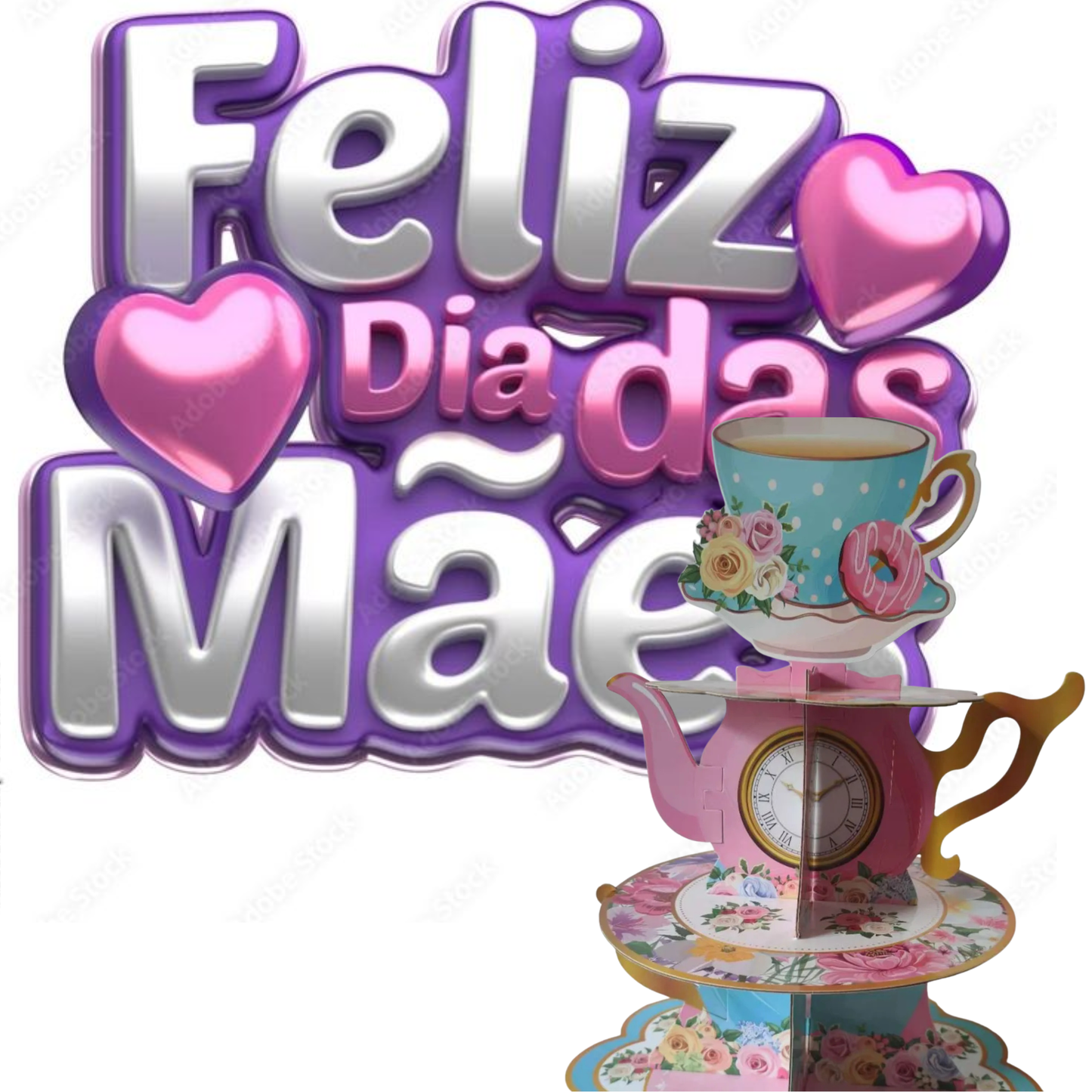 Suporte floral Dia das Mães Suporte floral de 3 camadas para cupcake para festa de chá
