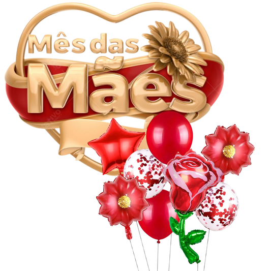 Balões Feliz Dia das Mães 8 peças vermelho e rosa fantasias, balões metalizados, festas