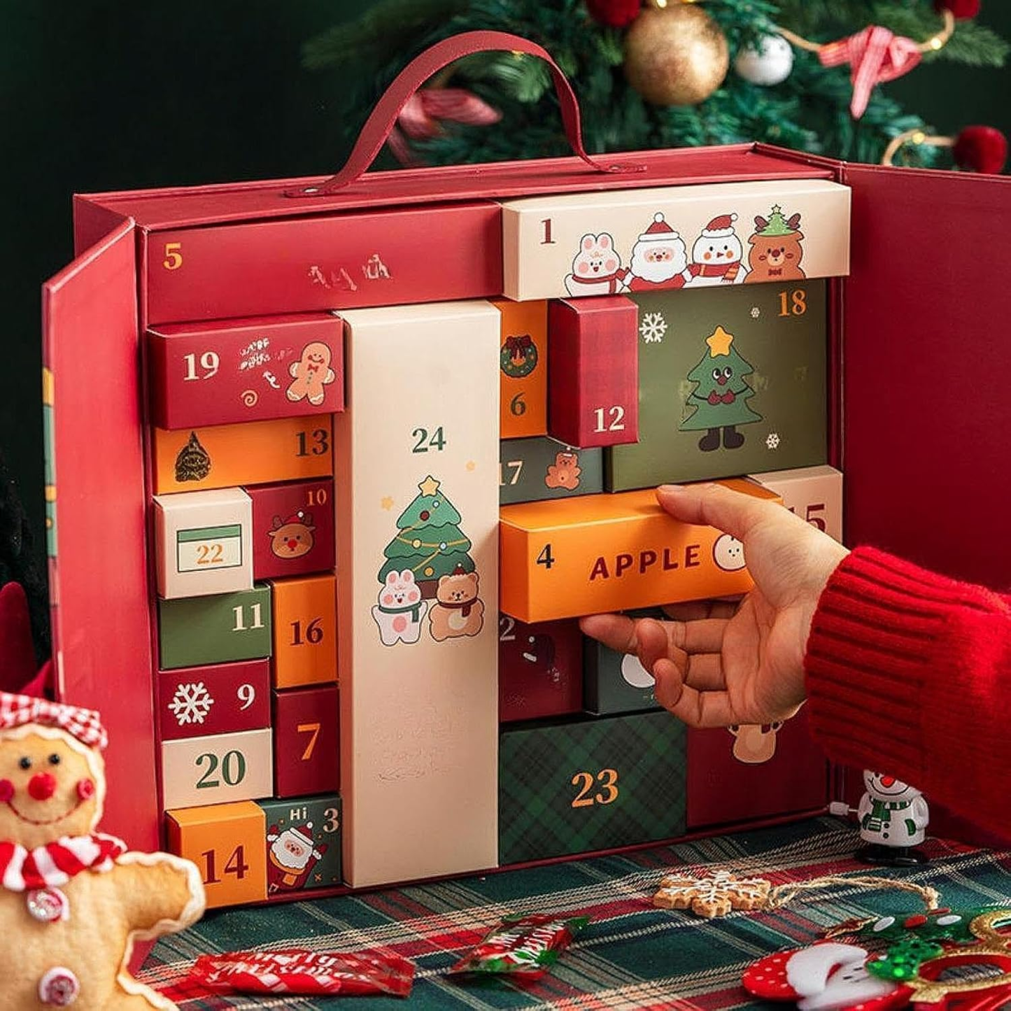 Calendário Advento Natal 3d Calendário de Natal com 24 gavetas para armazenamento