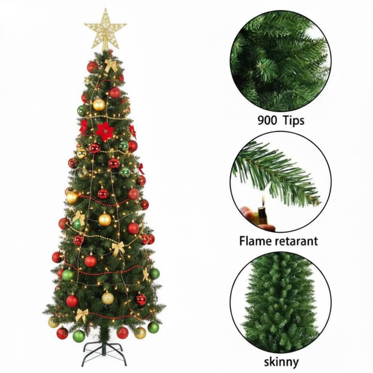 Árvore de Natal Artificial, Pinheiro Clássico, Pinheiro, 1,5m Pinheiro Magro 364 Galho 58cm