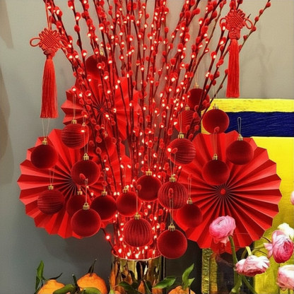 Kit de Decoração de Natal Decor365 nas Cores Vermelho e Verde com Leques de Papel