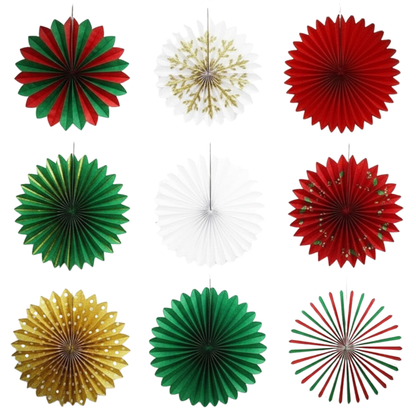 Kit de Decoração de Natal Decor365 nas Cores Vermelho e Verde com Leques de Papel