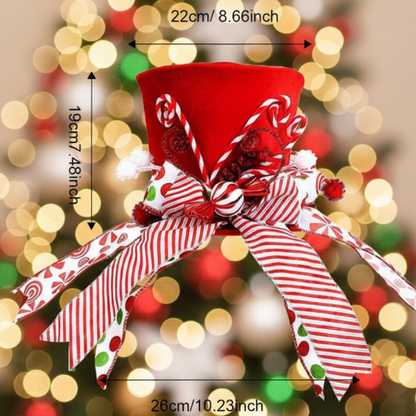 Decoração de Árvore de Natal Chapéu Dobrável com Fita de Laço Natalino Decoração