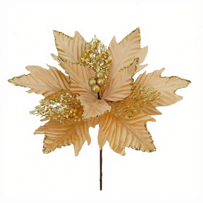 Flores de Natal Glitter Kit 3 Flores Decorativas Natalinas Flexível, 35cm e Tecido Brilhante