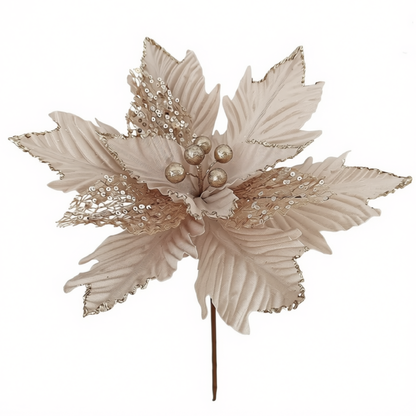 Flores de Natal Glitter Kit 3 Flores Decorativas Natalinas Flexível, 35cm e Tecido Brilhante