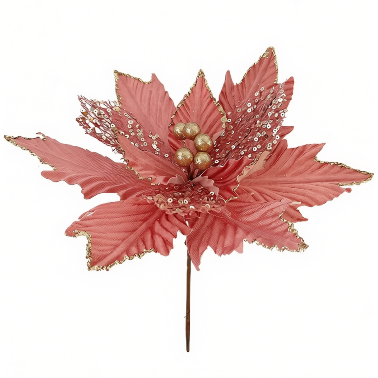 Flores de Natal Glitter Kit 3 Flores Decorativas Natalinas Flexível, 35cm e Tecido Brilhante