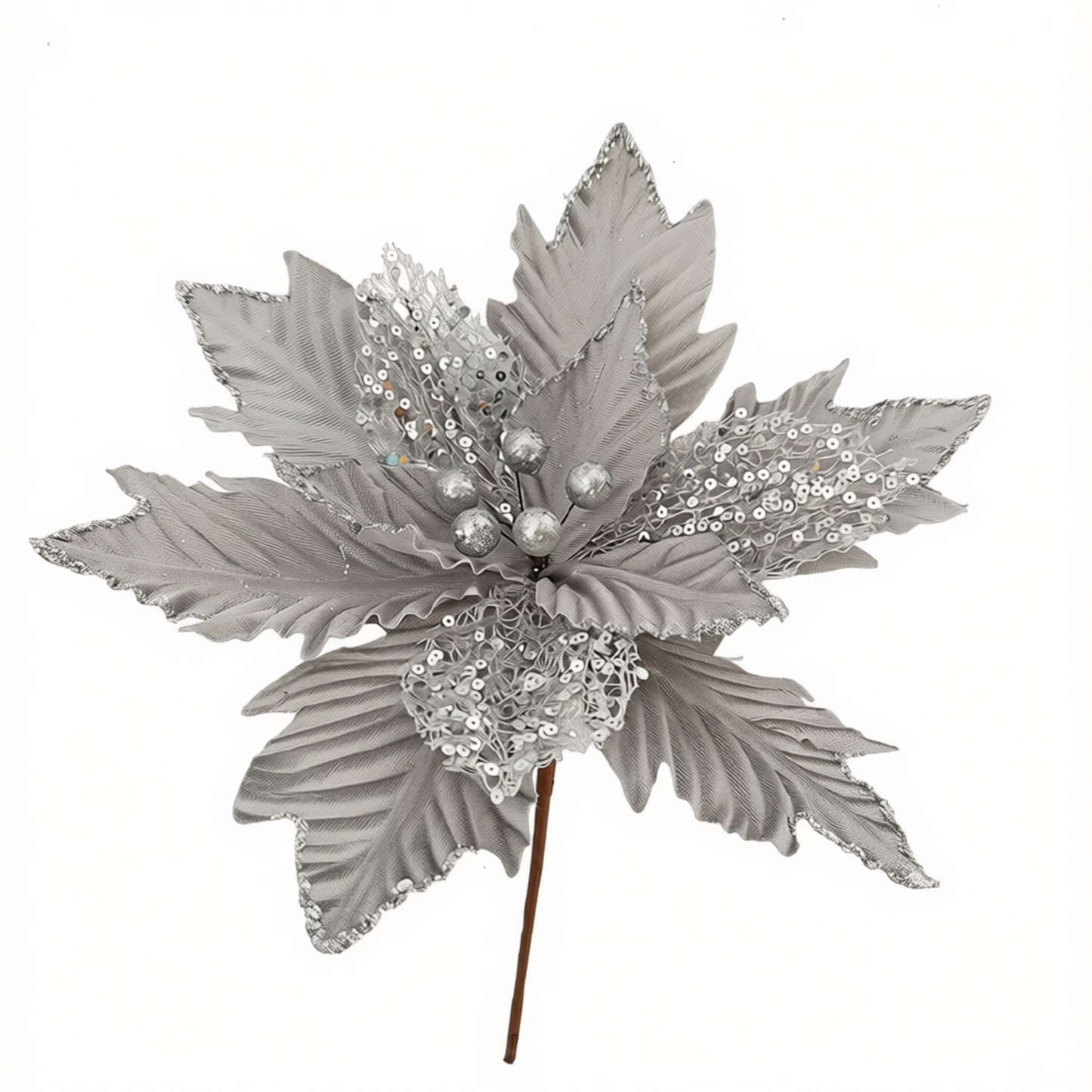 Flores de Natal Glitter Kit 3 Flores Decorativas Natalinas Flexível, 35cm e Tecido Brilhante