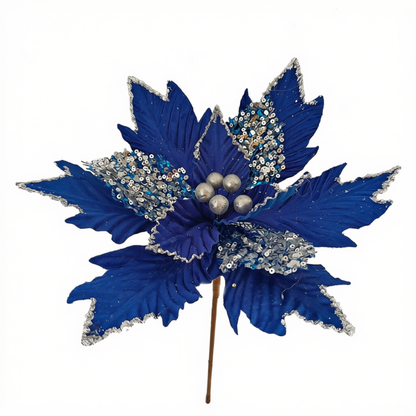 Flores de Natal Glitter Kit 3 Flores Decorativas Natalinas Flexível, 35cm e Tecido Brilhante